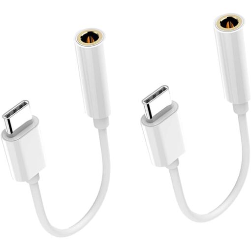 USB-C to 3.5mm Audio Adapter (2 Pack, White)