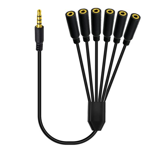 Câble de répartition audio Y 3,5 mm, 4 pôles TRRS à 6 femelles TRRS