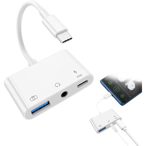 Adaptateur Subzonal 3 en 1 USB-C avec prise jack 3,5 mm, USB 3.0 et charge rapide 60 W, compatible avec iPhone 16 Pro Max / 15 / Pad, Galaxy, offre une connectivité polyvalente et une efficacité de charge
