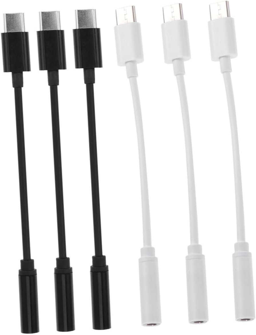 USB-C to 3.5mm Jack Adapter - 6 Piece Set for Headphones, Compact and Durable Audio Cable for Mobile and PC, Black and White