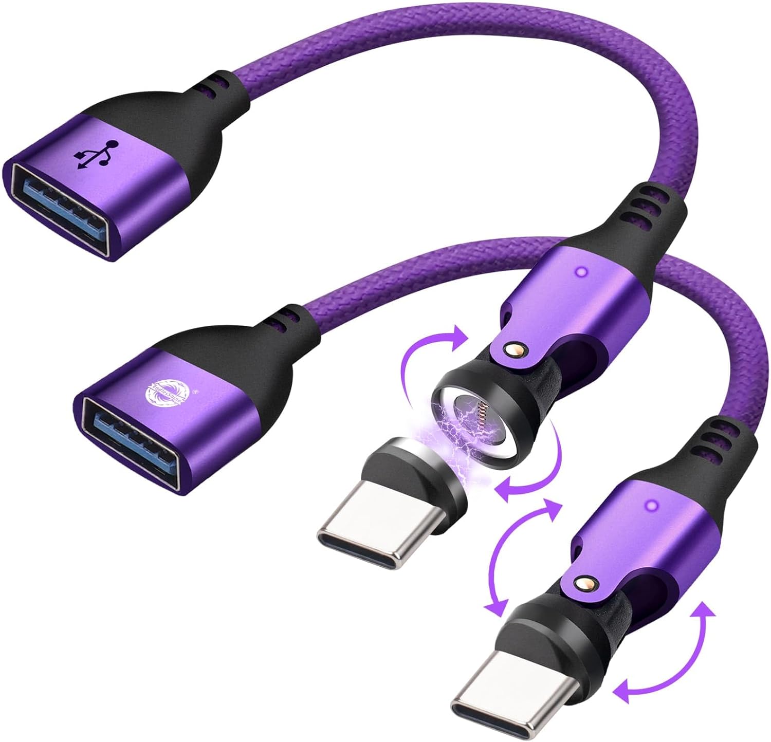 Magnetic USB C to A Adapters 2-Pack - 360° Rotating, High-Speed 480Mbps Data Transfer, Compatible with USB 2.0 OTG