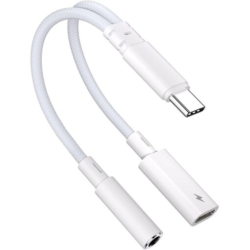 Subzonal USB-C 2-in-1 Adapter for Type C Headphones to 3.5mm Port and Cable Splitter, Supports 15W Fast Charging for Phones