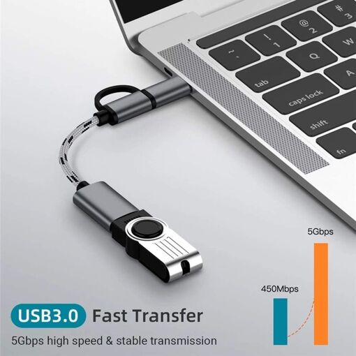 Câble Subzonal OTG 2 en 1 - Adaptateur Type-C vers Micro-USB avec USB 3.0 pour Téléphone Android (Gris)