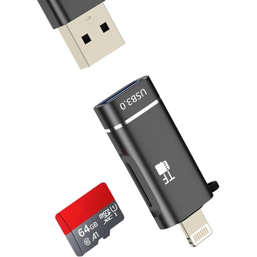 SUBZONAL Lightning to USB OTG 2-in-1 Cable (Micro SD Adapter) for iPhone 14 Pro Max, Apple Devices