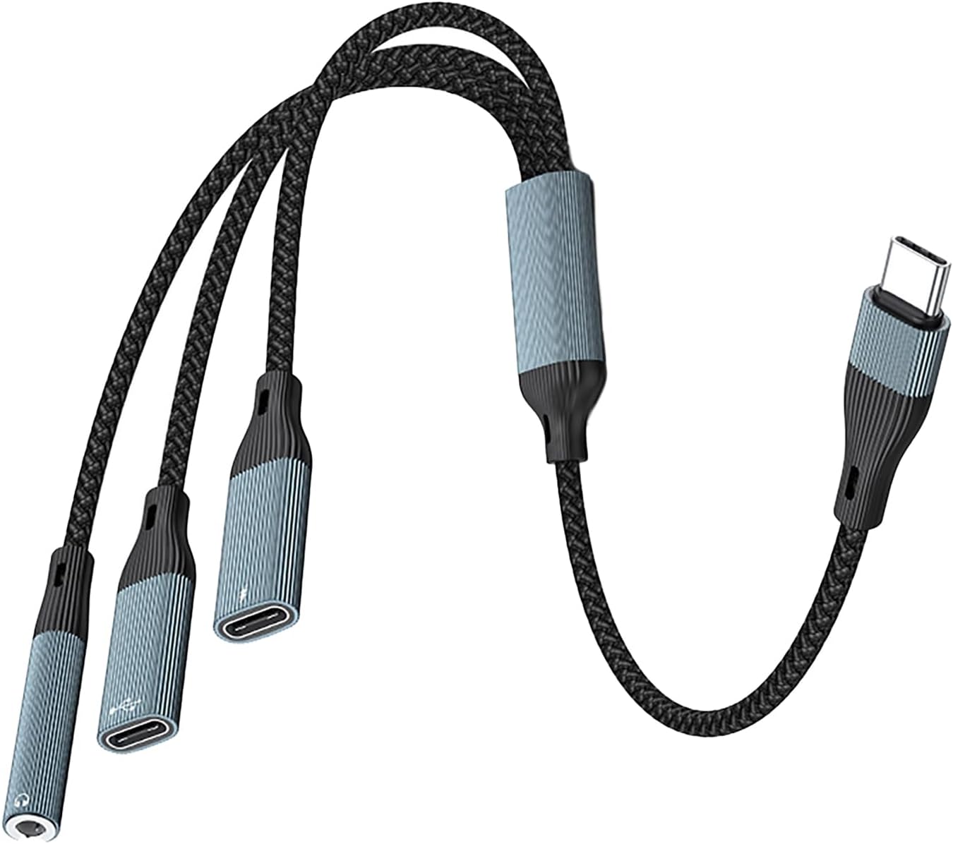 Cable USB-C 3 en 1 Subzonal con trenza de nailon - Carga de 60W PD, audio de 3,5 mm, OTG para computadoras de escritorio y teléfonos inteligentes