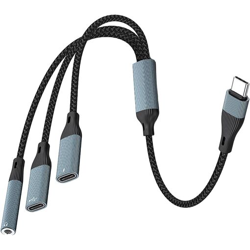 Subzonal USB-C 3-in-1 Cable with Nylon Braiding - 60W PD Charging, 3.5mm Audio, OTG for Desktop Computers and Smartphones