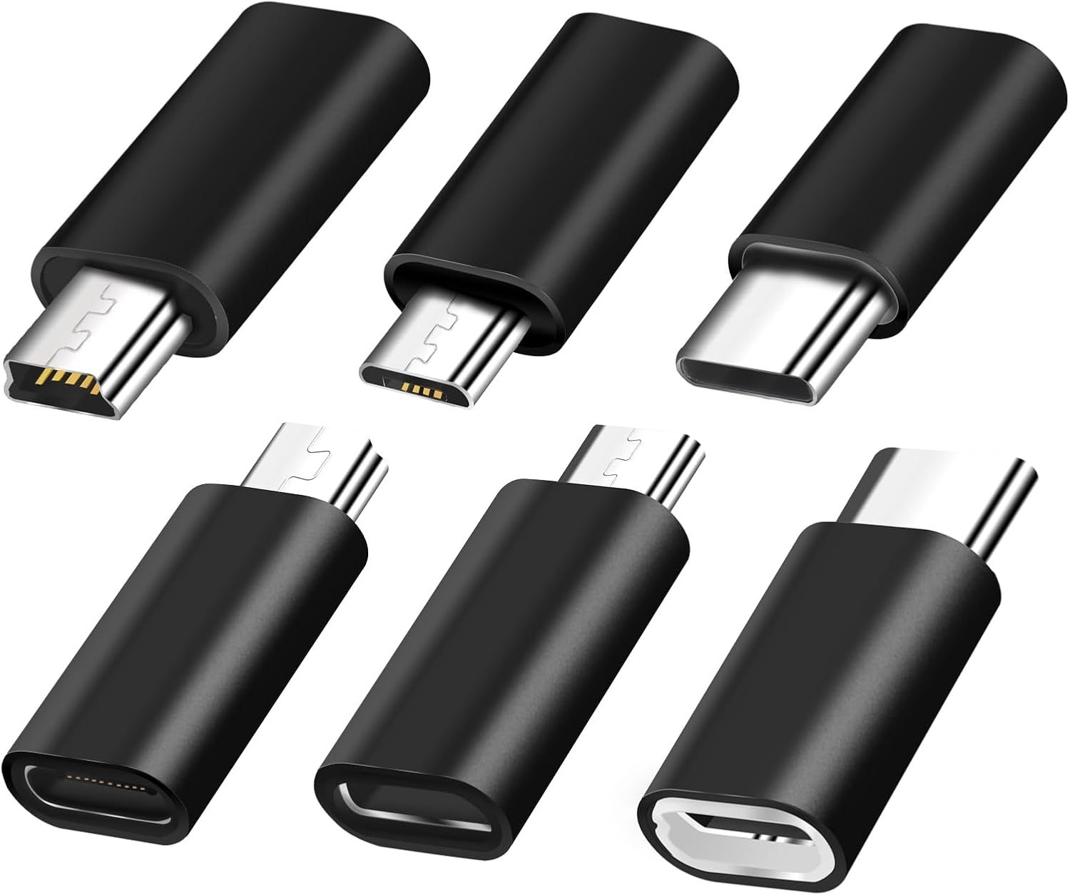 Subzonal USB-C Adapters (6 Pack) - USB C to Mini USB, Micro USB to USB C Converter, Compatible with Laptops, Phones, etc.