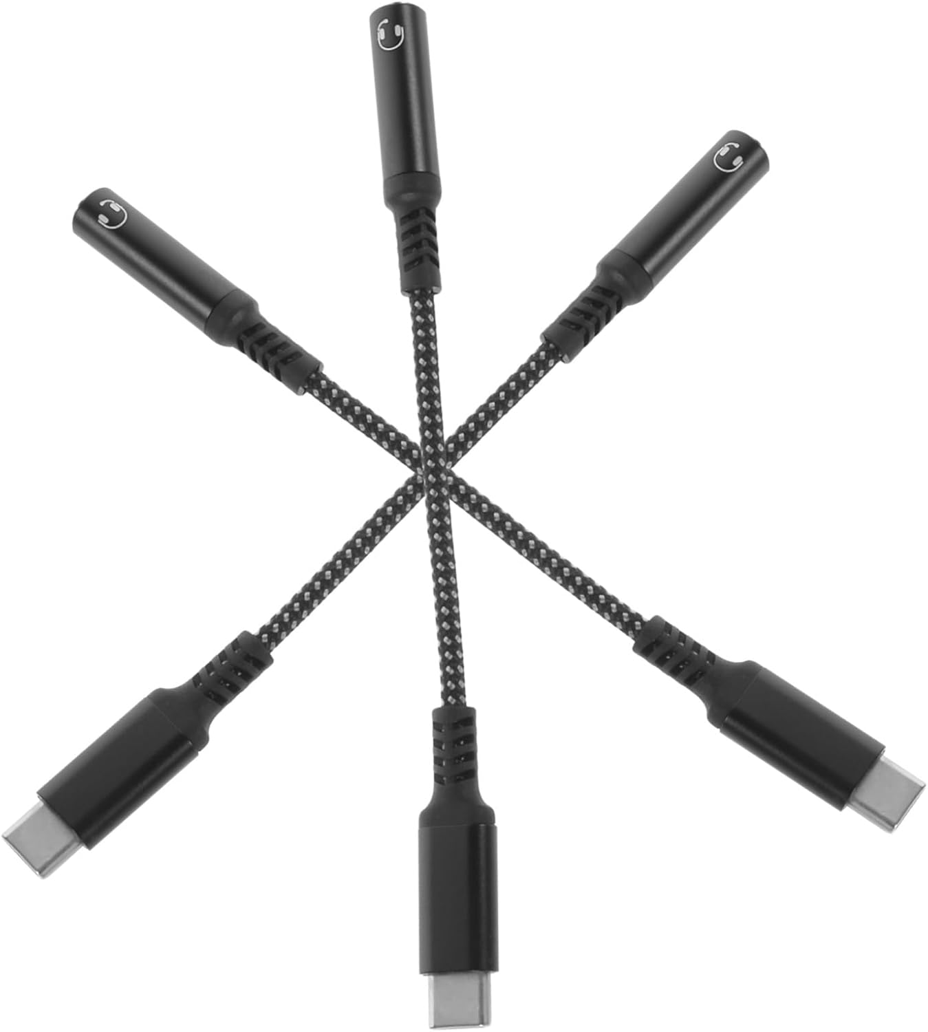 Subzonal 3-Piece USB-C to Jack Adapter Cables for Smartphones Type-C without Headphone Jack, Aluminum Alloy