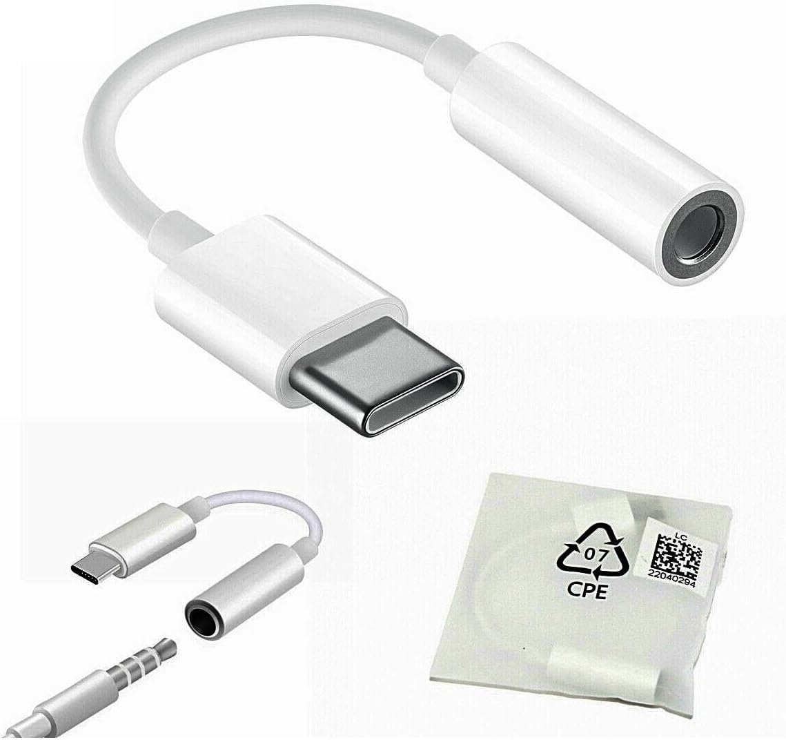 USB Type-C to Audio 3.5mm Adapter, 4 inch Extension Cable for Android Devices, White