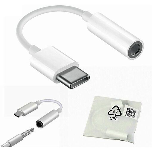 Adaptador USB Tipo C a Audio 3,5 mm, cable de extensión de 12 cm para dispositivos Android, Blanco