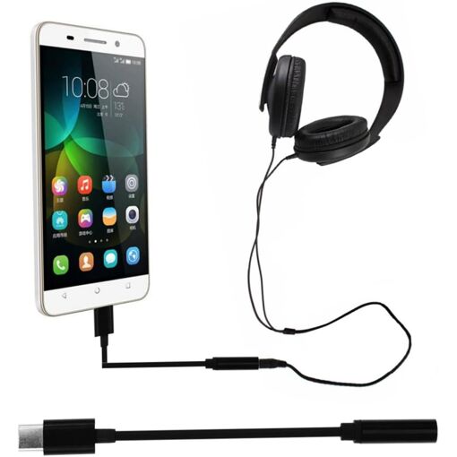 Conjunto de 3 Adaptadores USB-C a Jack de 3.5 mm para Auriculares Estéreo, Compatibles con Teléfonos USB-C, Cable Negro Sólido, Reducción de Interferencias Electromagnéticas