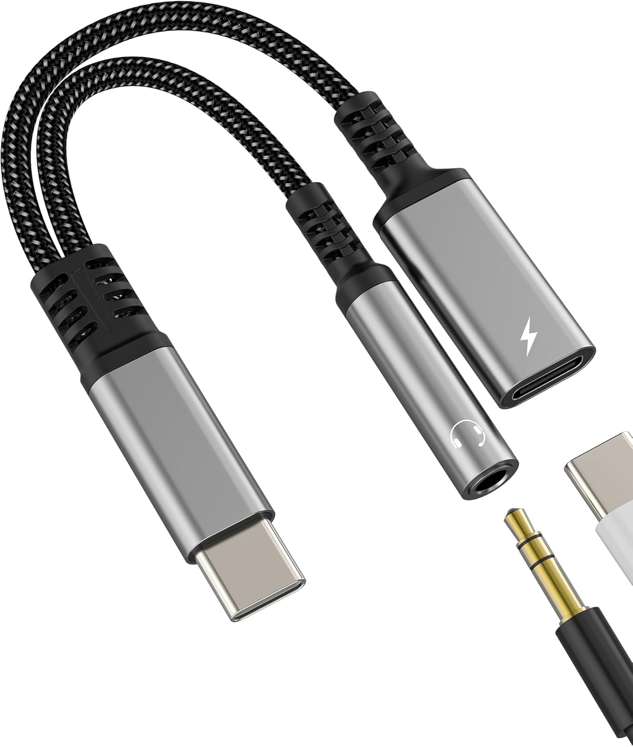 Adaptador USB-C a 3.5 mm - Repartidor de audio y carga 2 en 1
