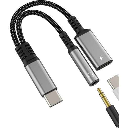 USB-C to 3.5mm Headphone Adapter - 2 in 1 Charging and Audio Splitter