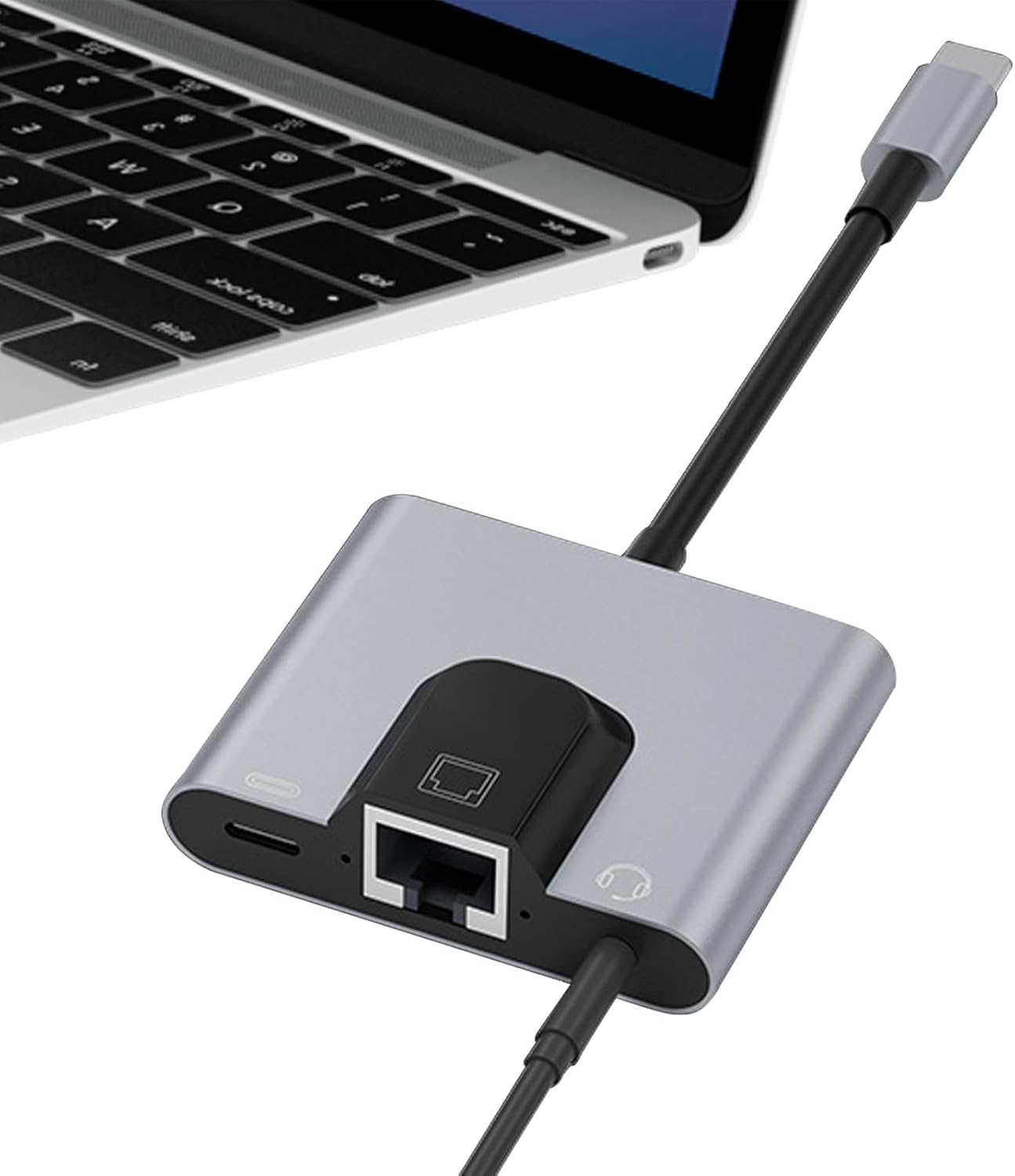 Subzonal USB-C to Ethernet Adapter - Gigabit Fast Charge Port with 3.5mm Headphone Jack, Support Voice Calls