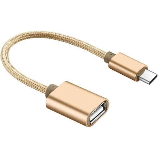 Adaptateur câble Subzonal OTG USB Type-C vers USB 2.0 pour smartphone et tablette, connecteur en alliage d'aluminium, câble nylon tressé résistant, transfert de données rapide, couleur dorée