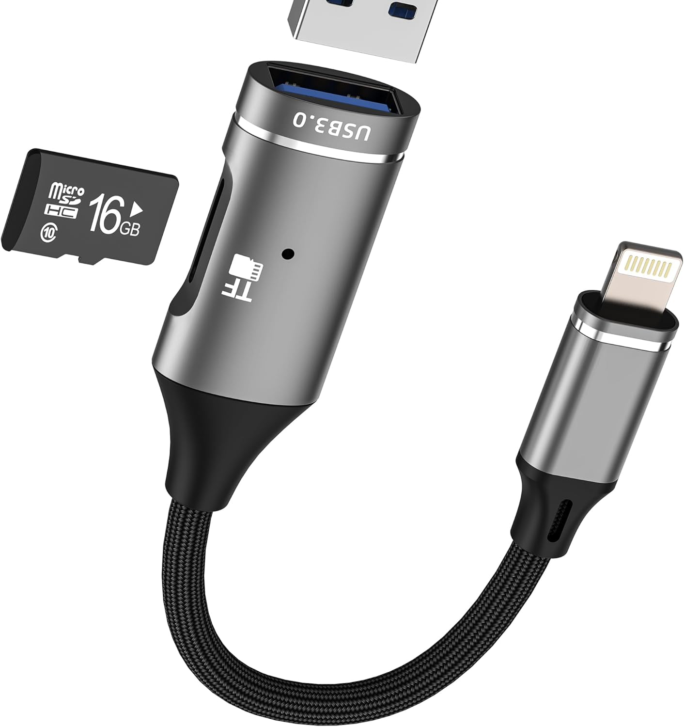 Adaptateur Subzonal Lightning vers USB 3.0 (2 en 1) pour iPhone 14 Pro Max, lecteur de carte TF pour appareil photo numérique Apple MFi certifié câble pour iPad Flash Drive OTG Micro SD éclairage