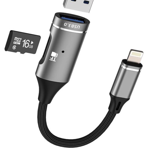 Subzonal Lightning to USB 3.0 (2-in-1) Adapter for iPhone 14 Pro Max, TF Card Reader for Apple MFi Certified Cable Digital Camera for iPad Flash Drive OTG Micro SD Lighting