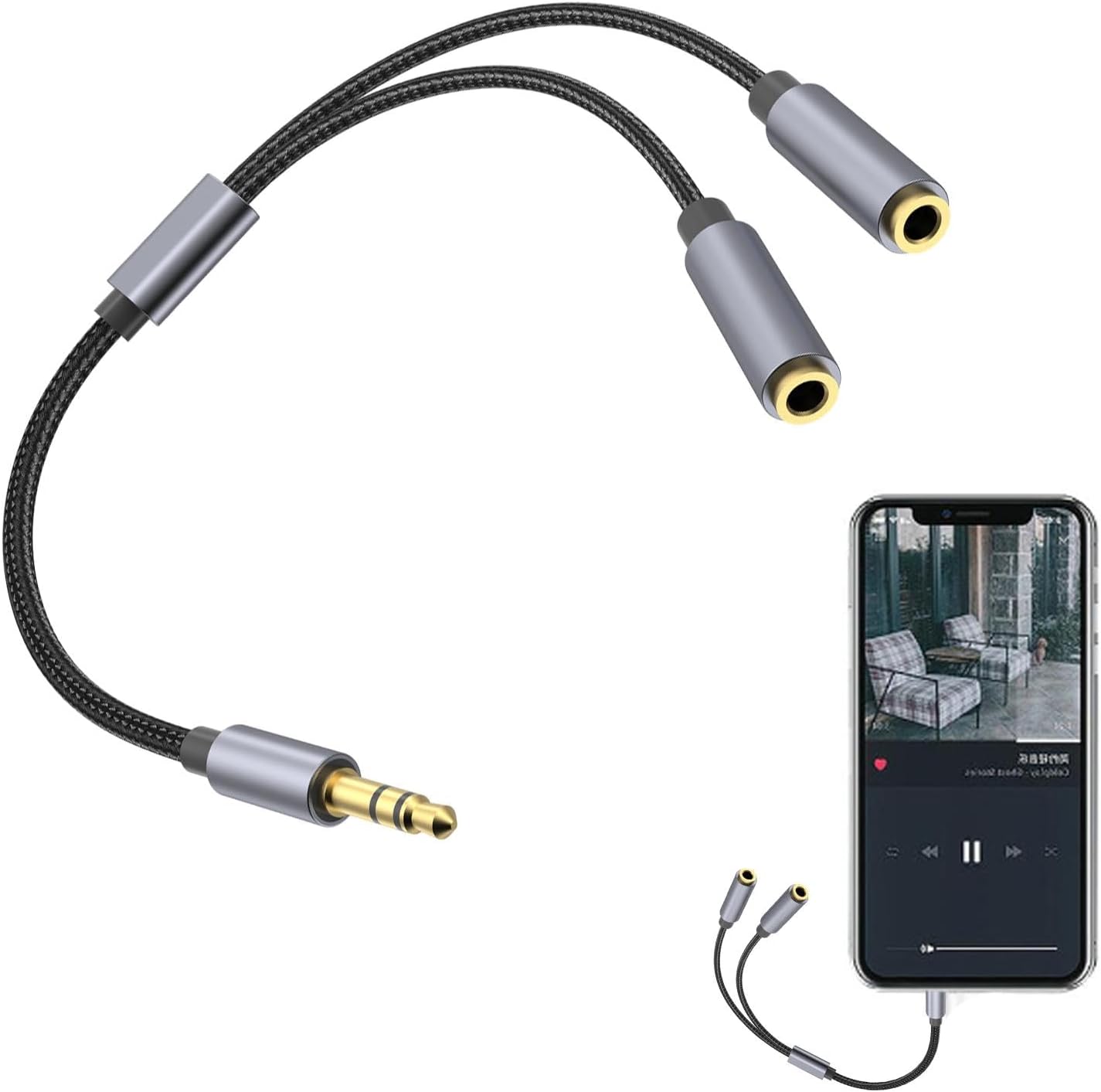 Audio Splitter - 3.5mm Cable Connector for Headphones and Speakers