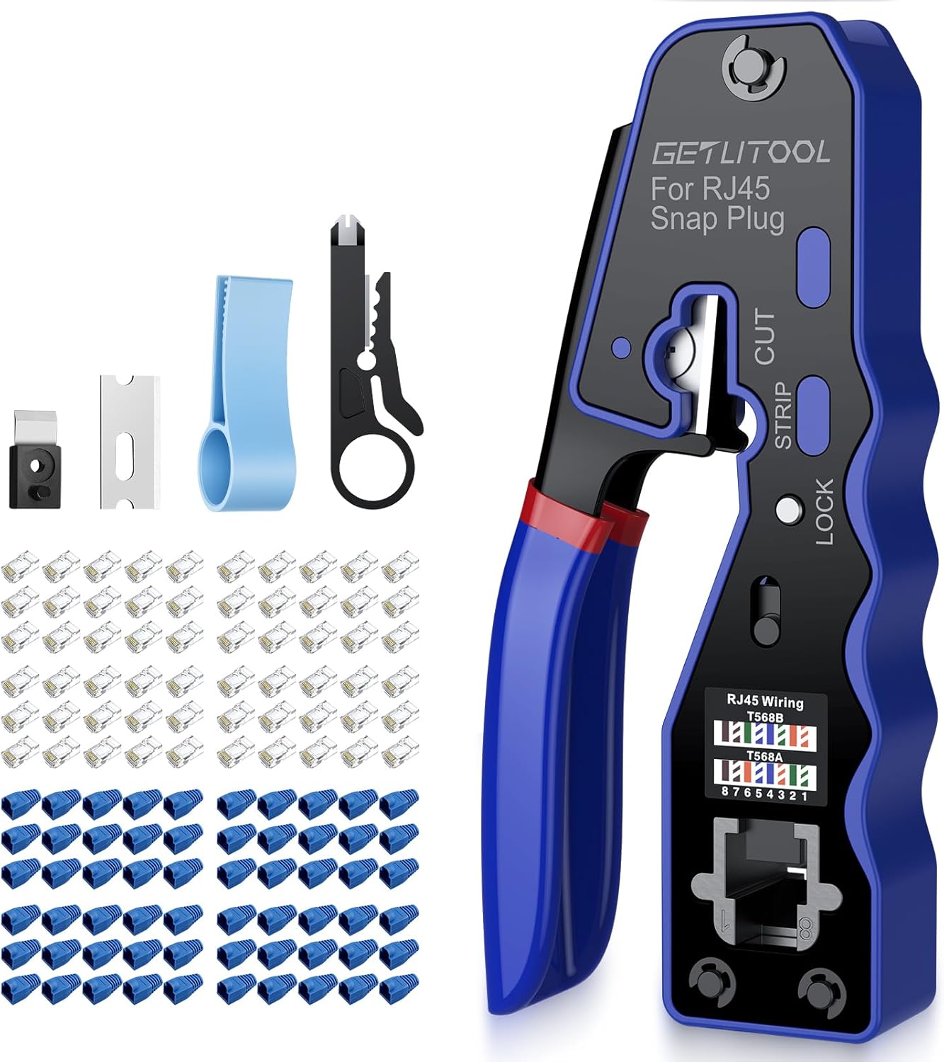 RJ45 Punch-Down Piling Tool Kit Cat6 - 60 Connectors, Sheaths & Aligner