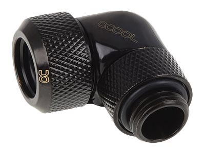 Alphacool 13mm HardTube Compression Fitting, 90° Rotatable G1/4 - Liquid Cooling System Angle Compression Fitting - Deep Black