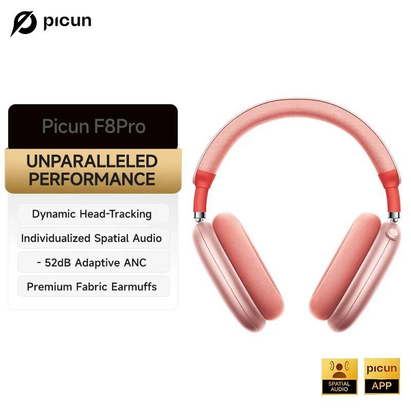 Picun F8 Pro ANC - Wireless Headphone with 3D Spatial Audio & ANC -52 dB - Pink