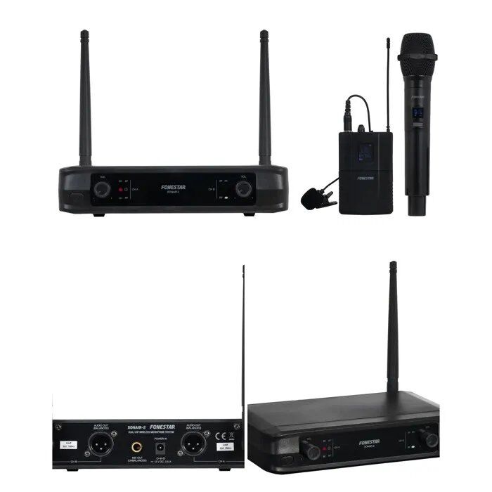 Fonestar Wireless Dual Microphone - PRO UHF Handheld and Headset with DSP DJ PARTY KARAOKE 2-Channel Symmetrical/Asymmetrical