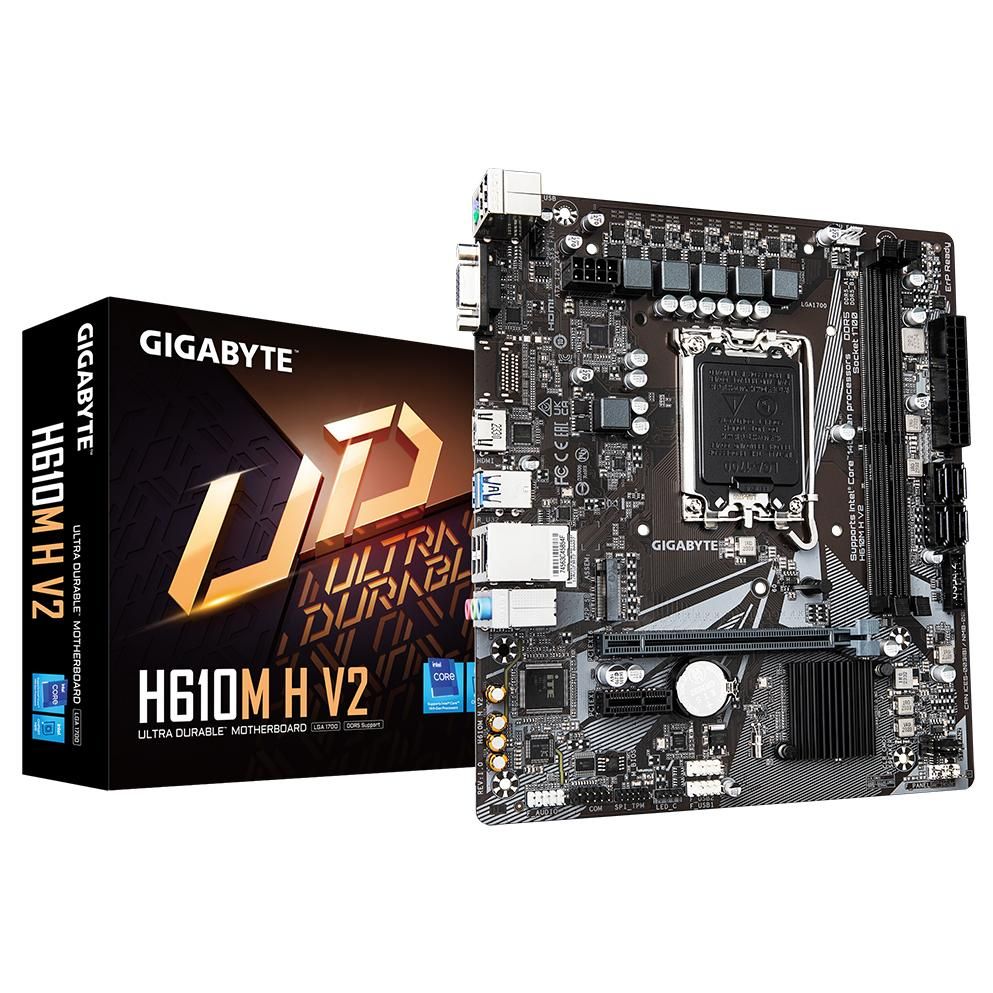 Tarjeta madre Gigabyte H610M H V2 - Compatible con procesadores Intel Core de 14ª generación, VRM digital híbrido 4+1+1, hasta 5600 MHz DDR5, 1x PCIe 3.0 M.2, GbE LAN, USB 3.2 Gen 1