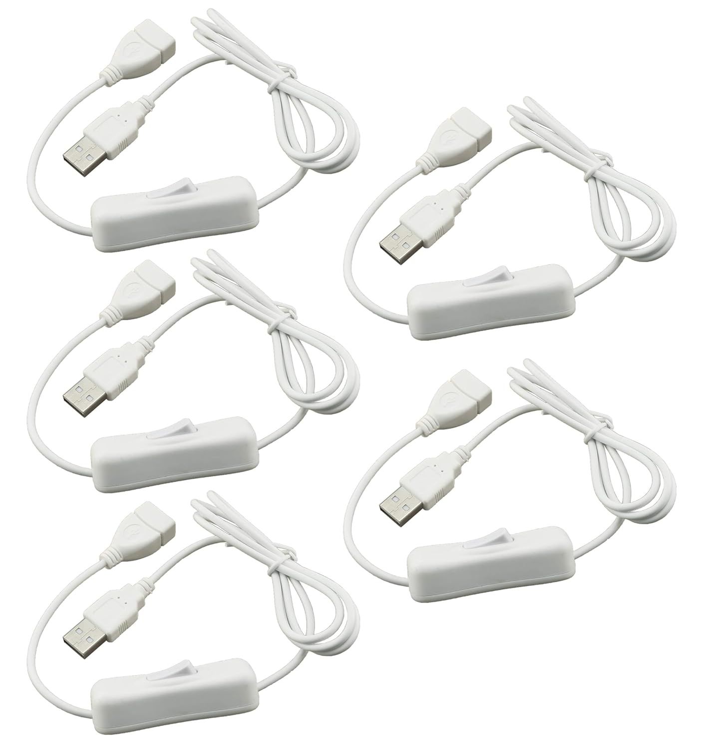 USB Extension Cable with Switch (1m), On/Off Switch for LED Desk Lamp, LED Strips, USB Fan (White)