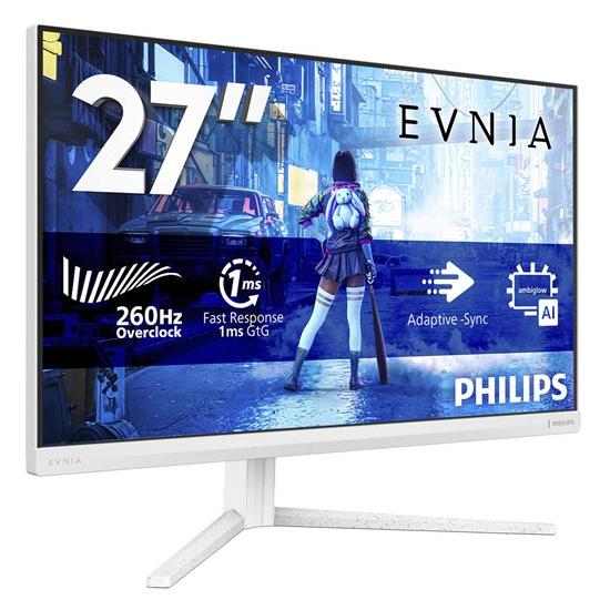 Écran de jeu Philips Evnia 5000 - 27 pouces - LED - Full HD 1920 x 1080 @ 240 Hz - IPS rapide - Rapport de contraste 1000:1 - HDR10 - Temps de réponse 0,3 ms - 2 HDMI, DisplayPort - Blanc