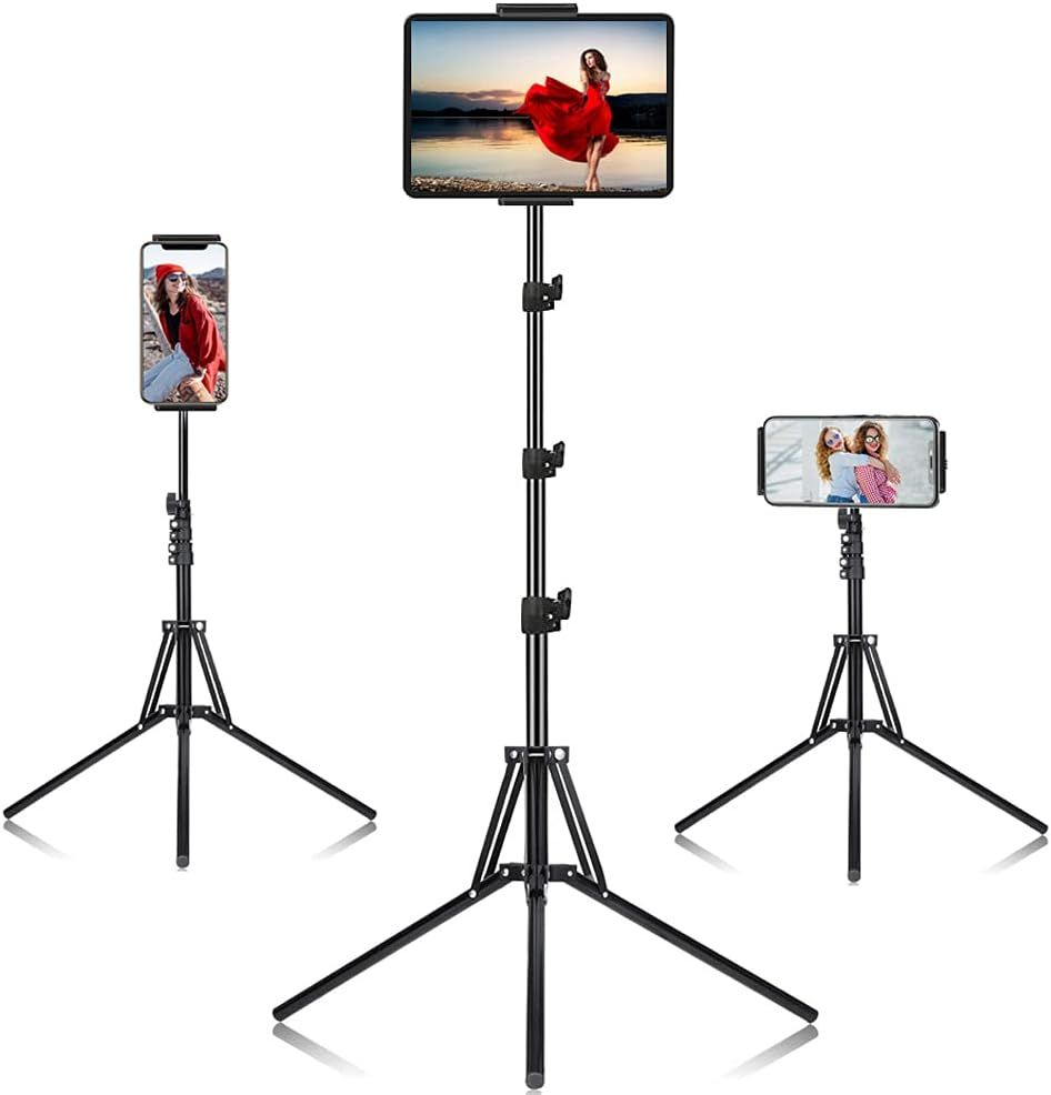 SUBZONAL Tripod for iPad, Adjustable Height and Ground Stand with 360° Rotation for Tablets and Smartphones 4.5 to 12.9 Inches