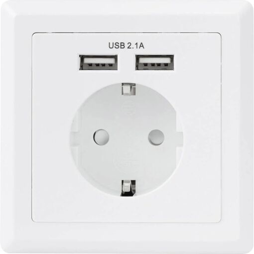 Enchufe empotrado Sygonix SY-5045294 con protección de contacto mejorada y puerto de carga USB IP20