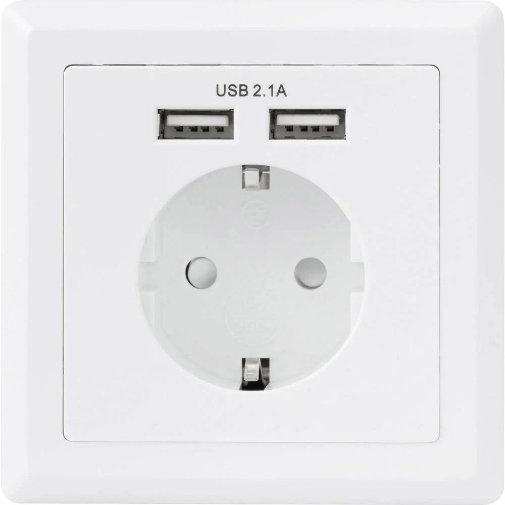 Sygonix SY-5045294 Recessed Socket Outlet with Enhanced Contact Protection and USB Charging Port IP20