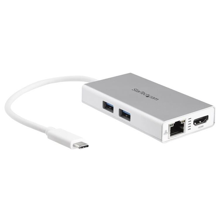 StarTech USB-C Multiport Adapter, 4K HDMI Travel Dock with Power Pass-Through, Gigabit Ethernet, 2x USB-A 3.0 Hub - White Portable USB-C Docking Station (DKT30CHPDW)