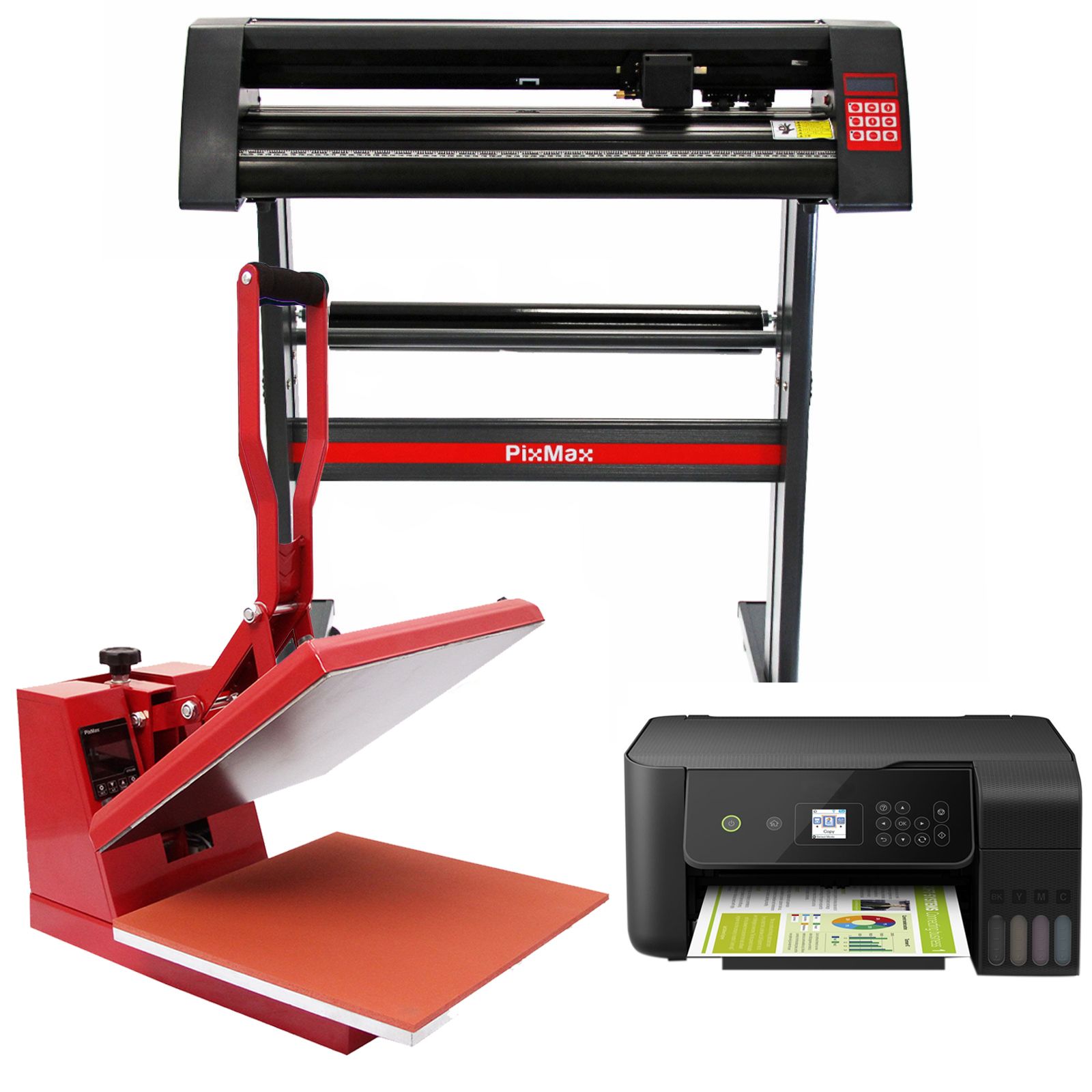 PixMax Wallet-Opening Heat Press, Vinyl Cutter Plotter and Printer 38x38cm