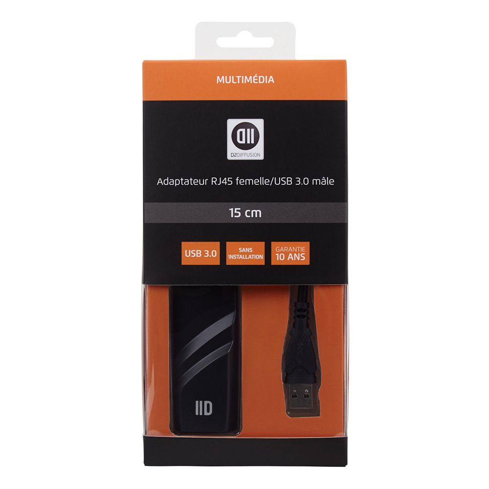 USB 3.0 Male to RJ45 Female Adapter - Black, 1Gbps Plug & Play