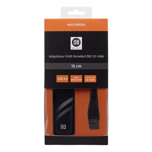 Adaptateur USB 3.0 mâle/RJ45 femelle noir, 1 GoPs Plug&Play