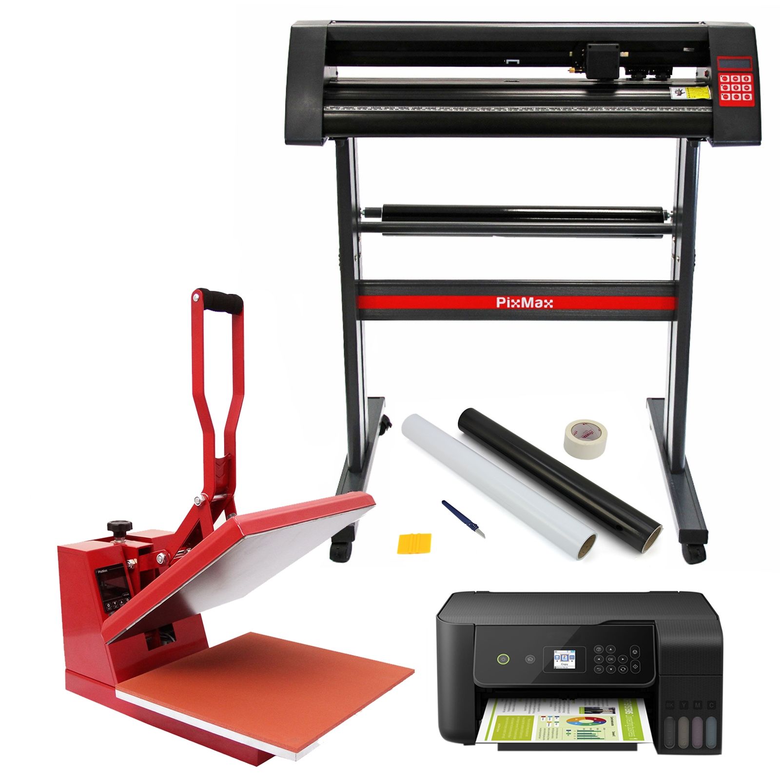 Pressa de calor MonsterShop PixMax 38 cm, cortador de vinilo, impresora y pack de eliminación