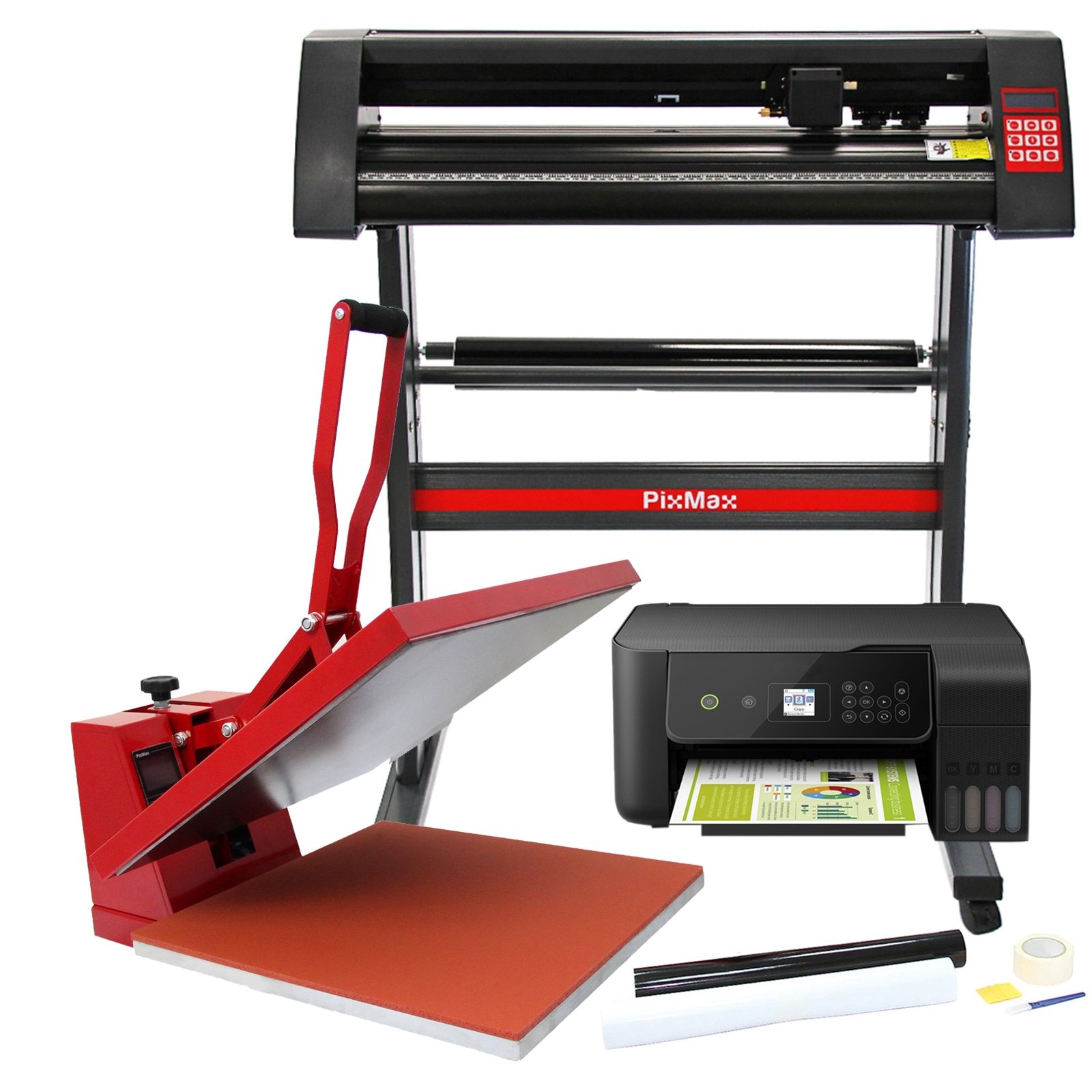 Presa térmica MonsterShop Pixmax de 50 cm, cortador de vinilo, impresora y kit de desprendimiento