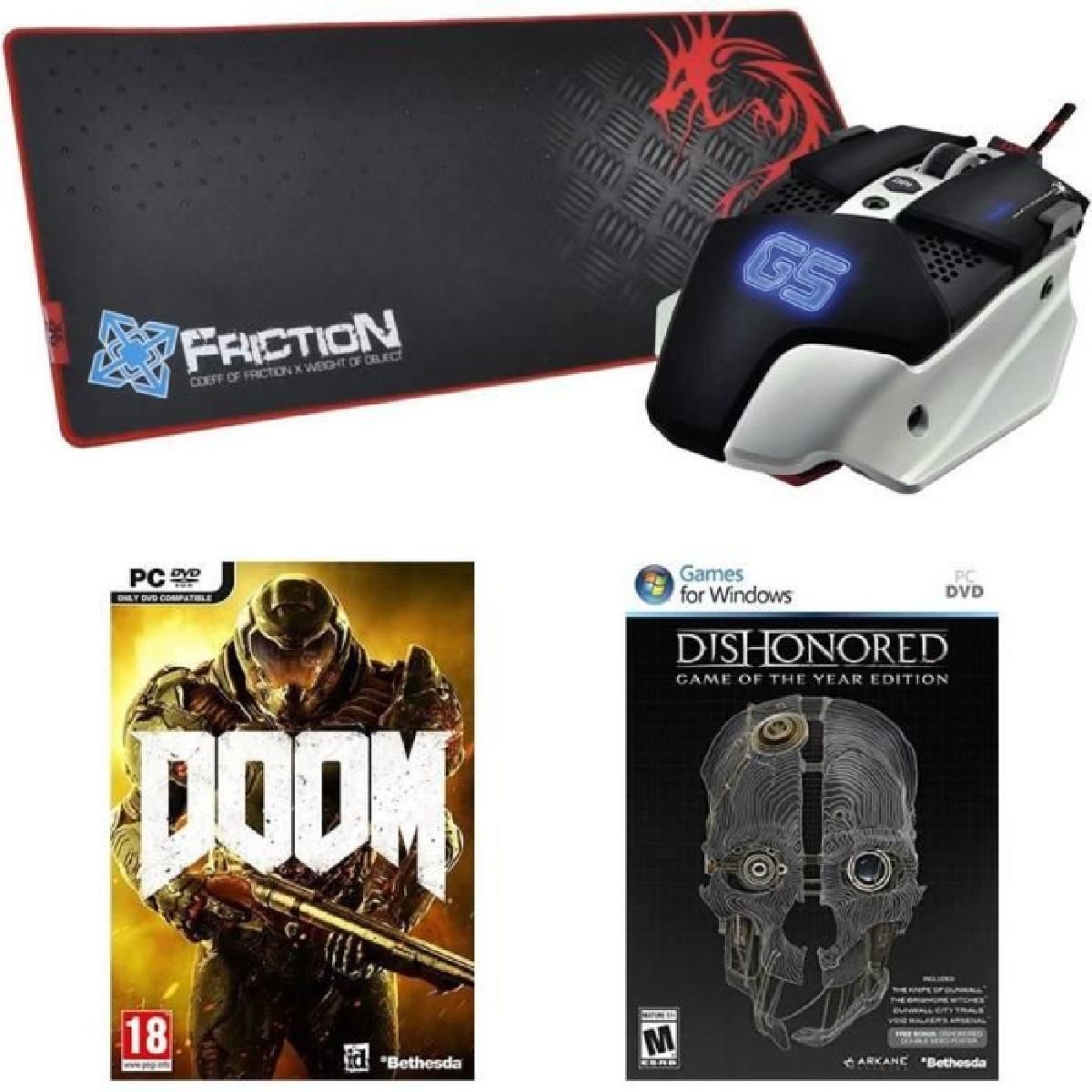 Dragon War Bundle: Warlord Mouse + Speed Edition Mousepad + Doom PC Game + Dishonored GOTY PC Game