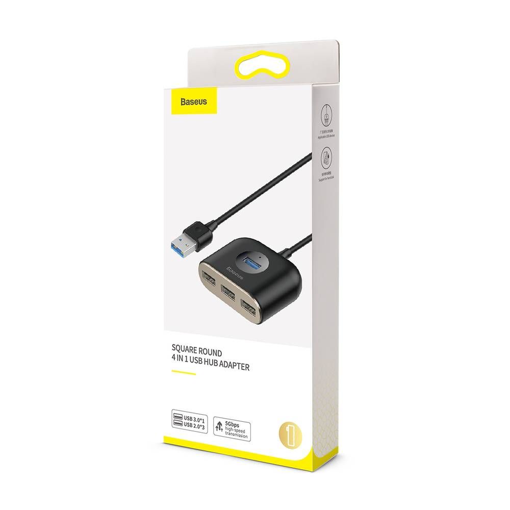 Baseus 4-in-1 USB Adapter (USB3.0 + 2 x USB2.0), 1m, Black