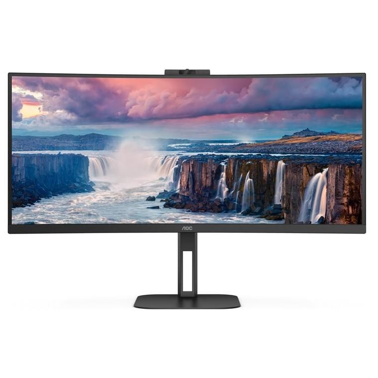 AOC V5 Series 34" Curved LED Monitor - WQHD 3440x1440 @ 100Hz, VA, 300 cd/m², 3000:1, 4ms, HDMI, DisplayPort, USB-C, Speakers, Black