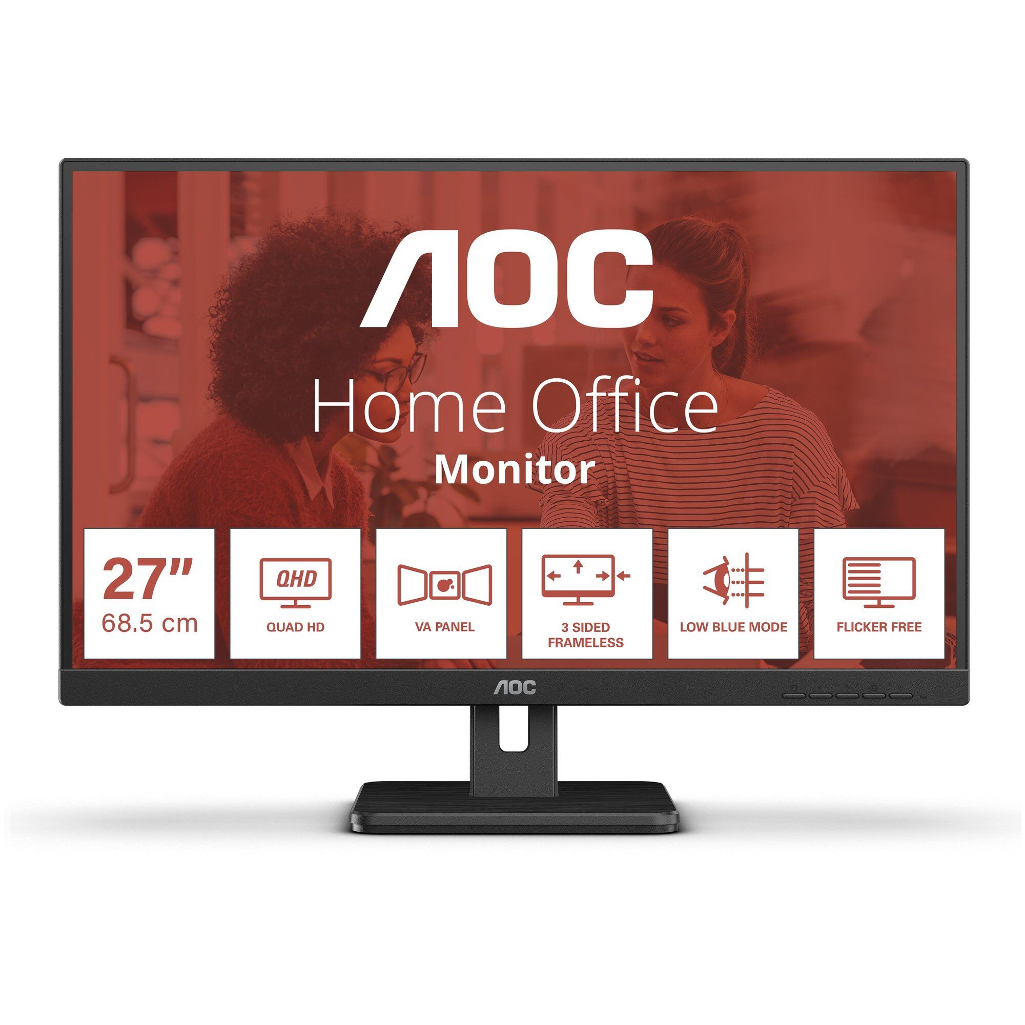 AOC Essential-line Q27E3UAM/BK - 27" LED Screen - QHD 2560 x 1440 @ 75Hz - VA - 350 cd/m² - 4000:1 - 4ms - HDMI, DisplayPort - Speakers - Textured Black