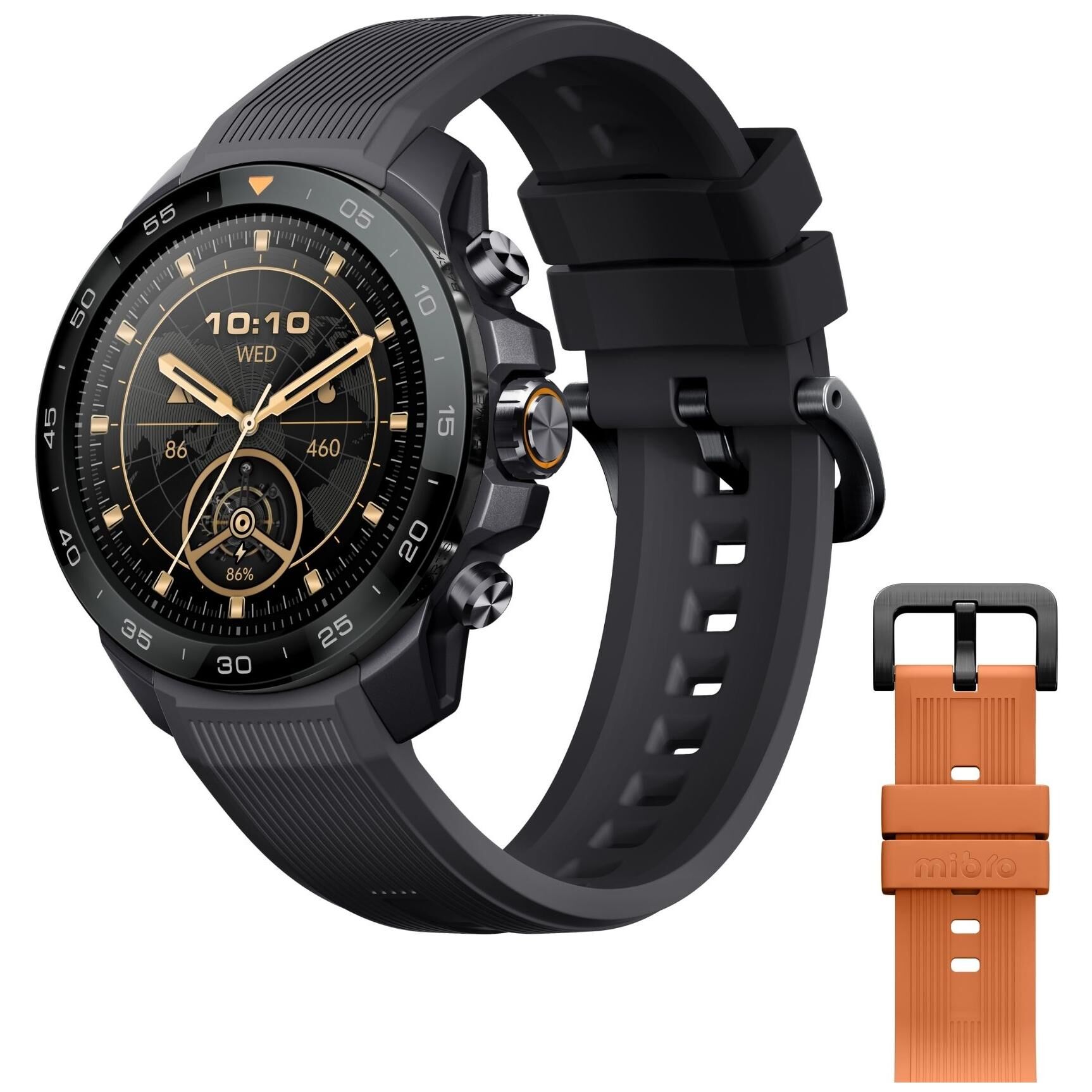 Mibro ORAW1022N Smartwatch and Sports Watch - 48mm, Black Bracelet, Grey and Orange