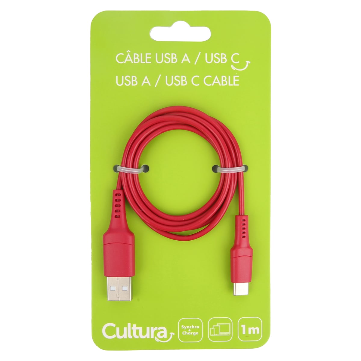 Cultura USB-A to USB-C Cable - Red - 1m
