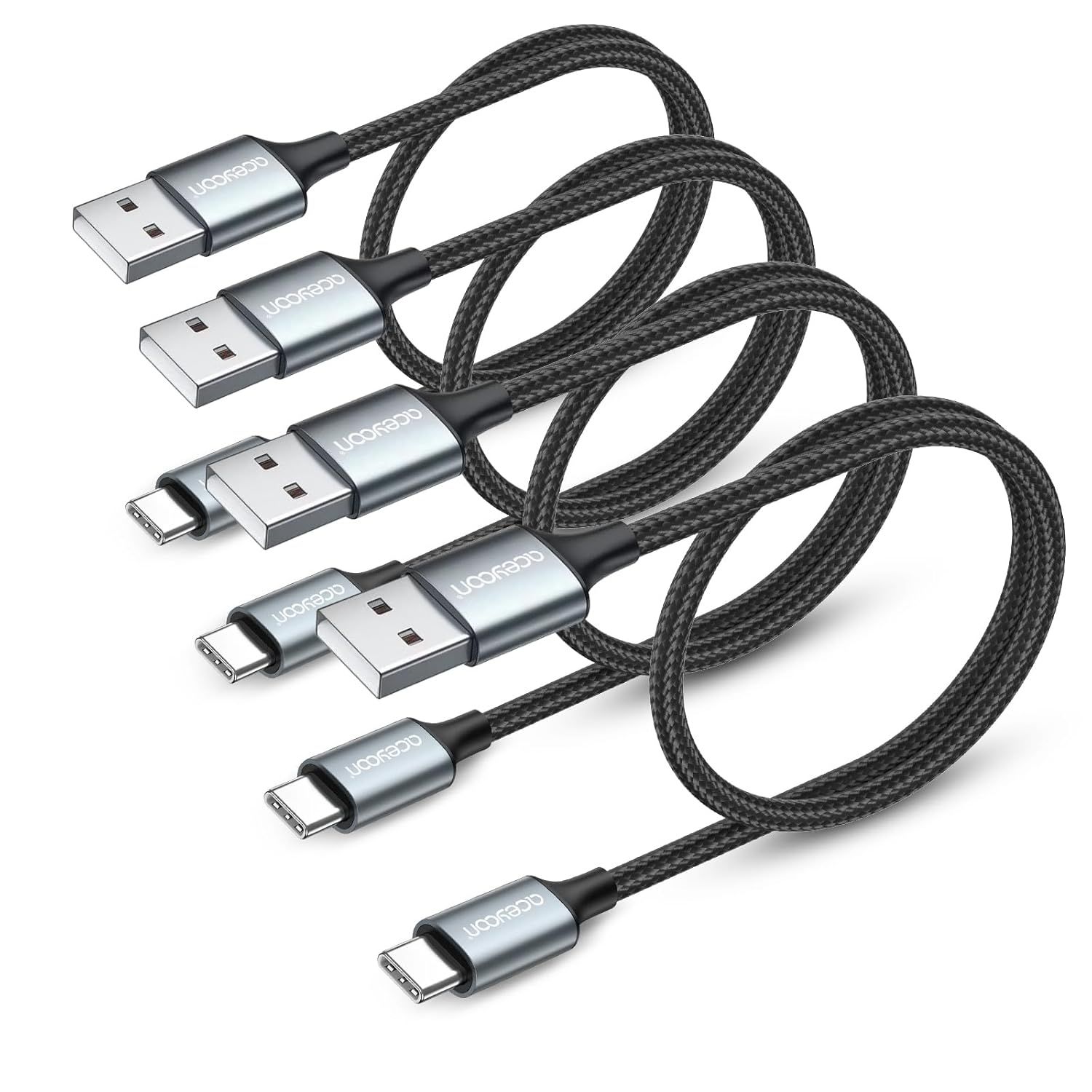 Mini USB C Cable Set, 4 x 50cm Quick Charge 3A & Sync Cable Type C Braided Nylon Cable USB C Short Compatible with Samsung Galaxy S24/S23 and Huawei P60/Mate 50