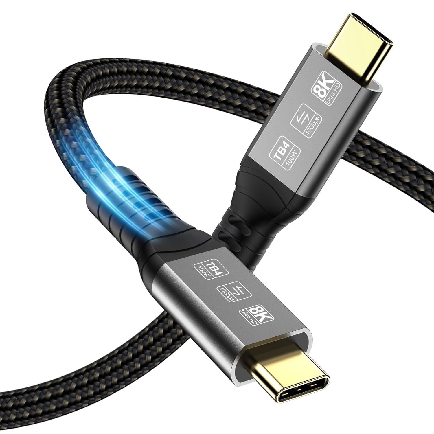Thunderbolt 4 USB-C Cable 2M, 40Gbps, 8K 60Hz Video, 100W Power Delivery, Compatible with Thunderbolt 4/3, USB4, iPhone 15 Pro, MacBook Pro