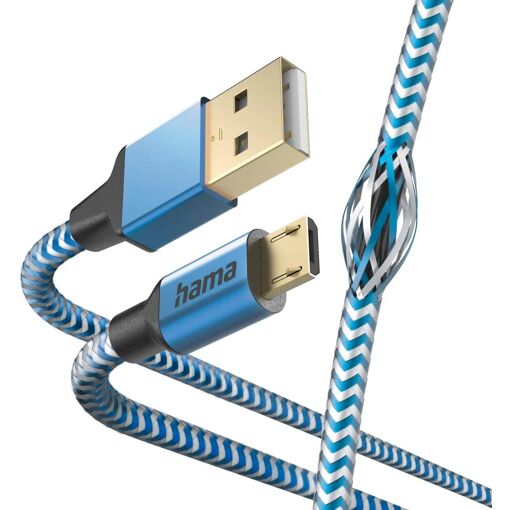 Cable Micro-USB Reflectante ICI Y AHORA (Conector USB-A 2.0 Masculino a Micro-USB, Conexión de Aluminio, Manga Trenzada de Nylon Resistente, 1.5M) Azul