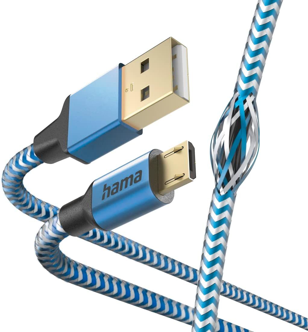 Câble Micro-Usb Réflectif ICI ET MAINTENANT (USB-A 2.0 Masculin vers Micro-Usb, Connecteur en Aluminium, Gaines Tressées en Nylon Résistantes, 1.5 M) Bleu