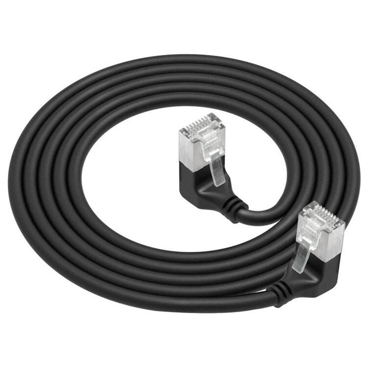 ACT Inclined RJ-45 (M) to Inclined RJ-45 (M) Cable - 25 cm - 3.8 mm - U/FTP Shielded Twisted Pair - CAT 6a - Halogen-Free - Black