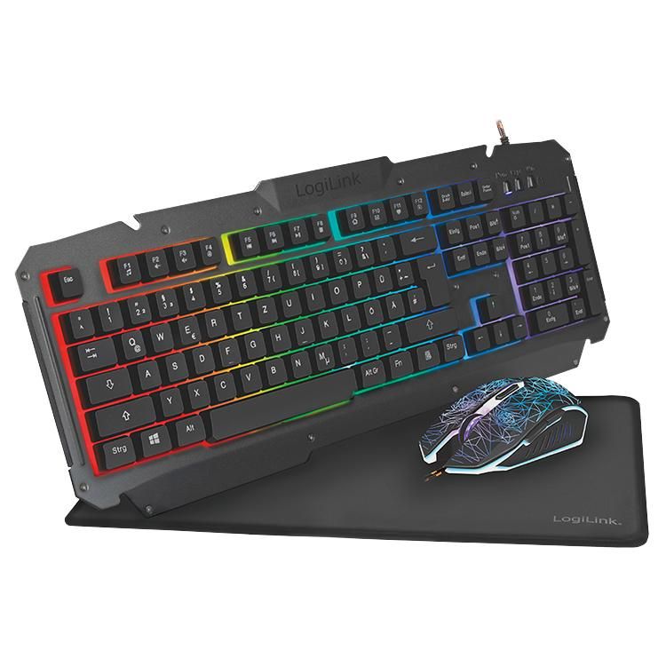 Clavier de jeu LogiLink avec rétroéclairage LED RGB - QWERTY, 105 touches, câble USB de 1,5 m, noir